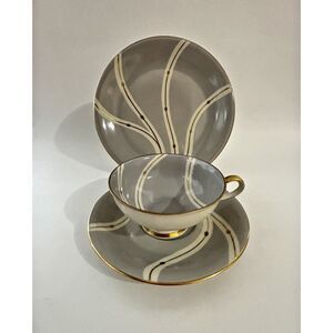 Edelstein Bavaria Tea Cup Saucer Plate Fine China Porcelain Gilded Art Deco